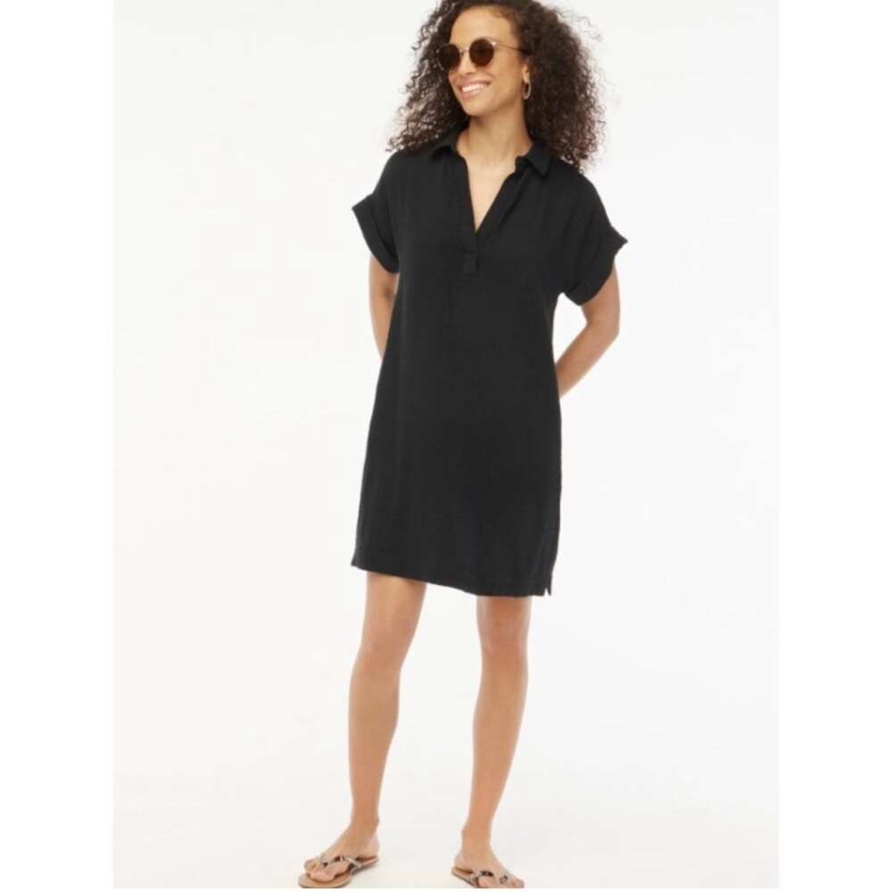 J Crew Black Cotton Gauze Popover Dress